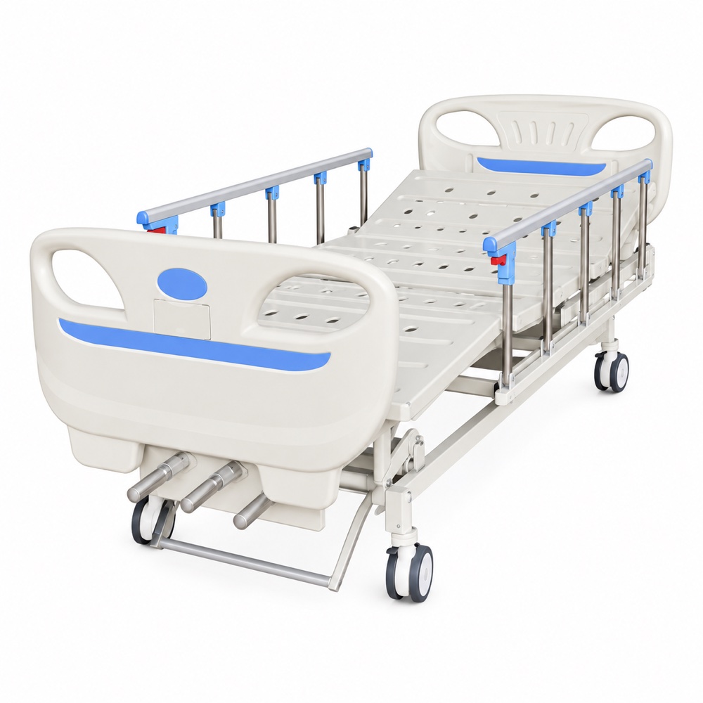 Three-function manual hospital bed, product view 1